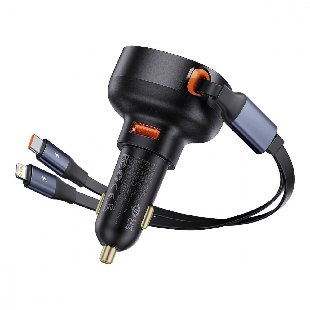 Автомобильное ЗУ Baseus Enjoyment Pro Car Charger USB + Retractable C & iP Cable 60W - фото 2
