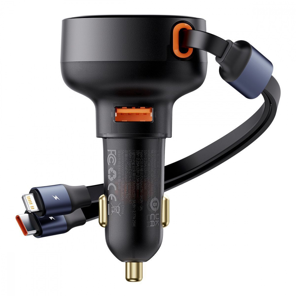 Автомобильное ЗУ Baseus Enjoyment Pro Car Charger USB + Retractable C & iP Cable 60W - фото 3