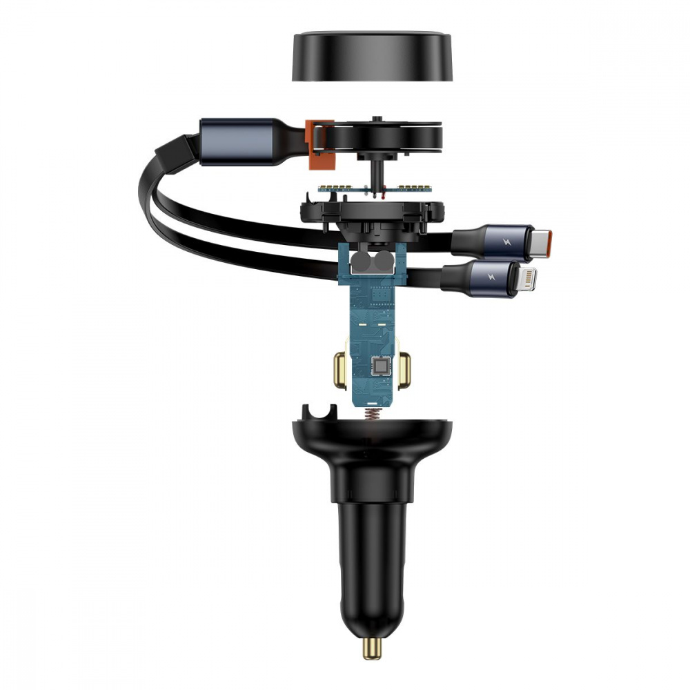 Автомобильное ЗУ Baseus Enjoyment Pro Car Charger USB + Retractable C & iP Cable 60W - фото 4