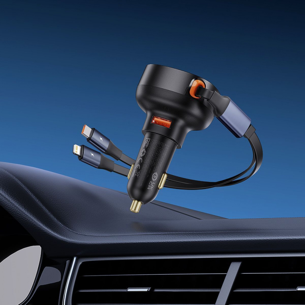 Автомобильное ЗУ Baseus Enjoyment Pro Car Charger USB + Retractable C & iP Cable 60W - фото 9