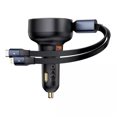 АЗП Baseus Enjoyment Pro Car Charger USB + Retractable C & iP Cable 60W — Придбати в Україні