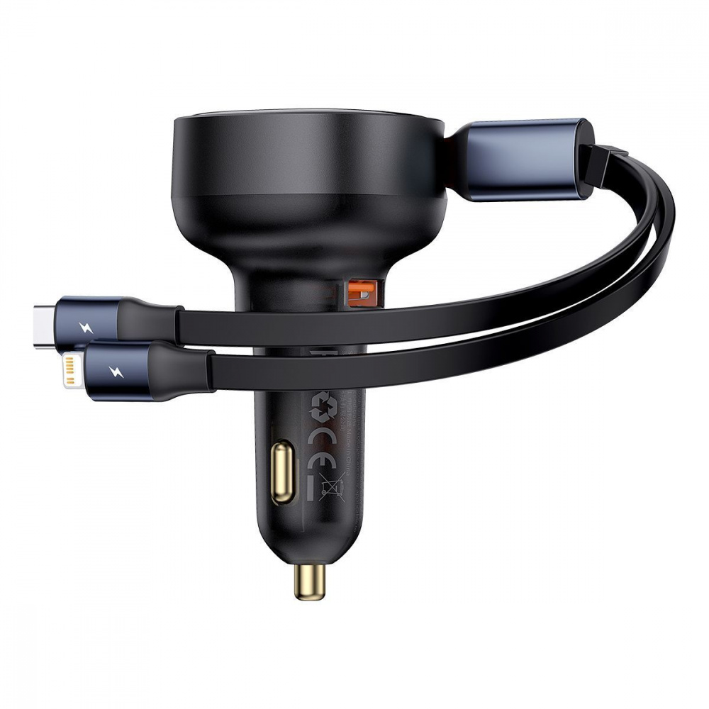 Автомобильное ЗУ Baseus Enjoyment Pro Car Charger USB + Retractable C & iP Cable 60W