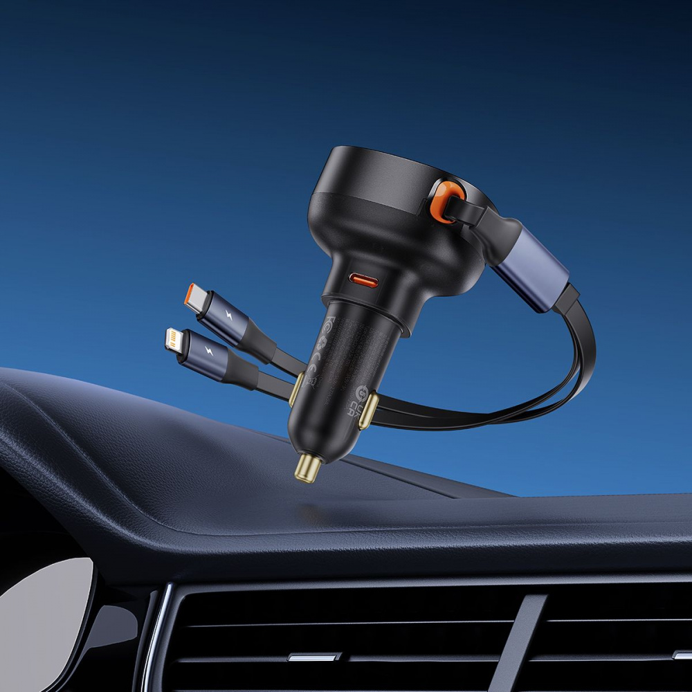 АЗУ Baseus Enjoyment Pro Car Charger C+Retractable C & iP Cable 60W - фото 8