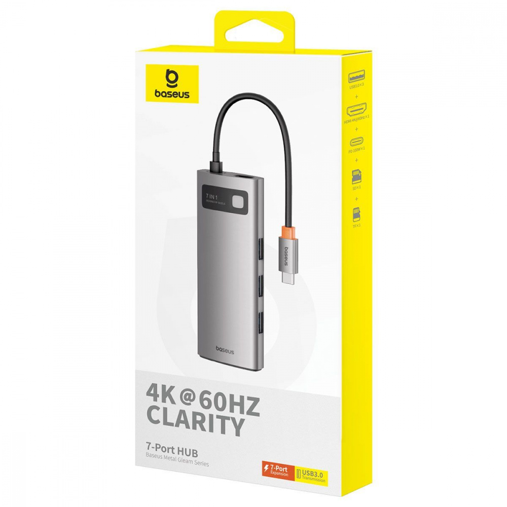 Type-C-Хаб Baseus Metal Gleam Series 7-Port (Type-C to HDMI4K 60Hz+3xUSB3.0+PD+SD/TF) — Придбати в Україні - фото 1