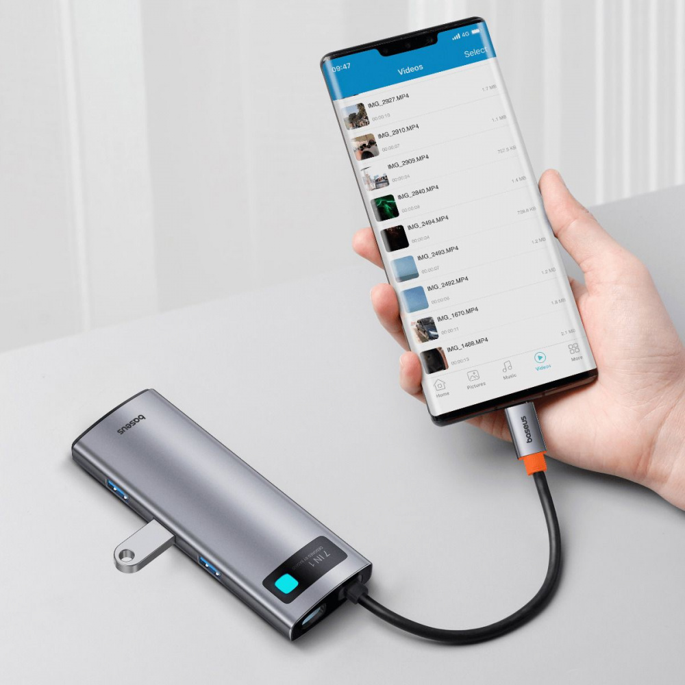 Type-C-Хаб Baseus Metal Gleam Series 7-Port (Type-C to HDMI4K 60Hz+3xUSB3.0+PD+SD/TF) — Придбати в Україні - фото 9