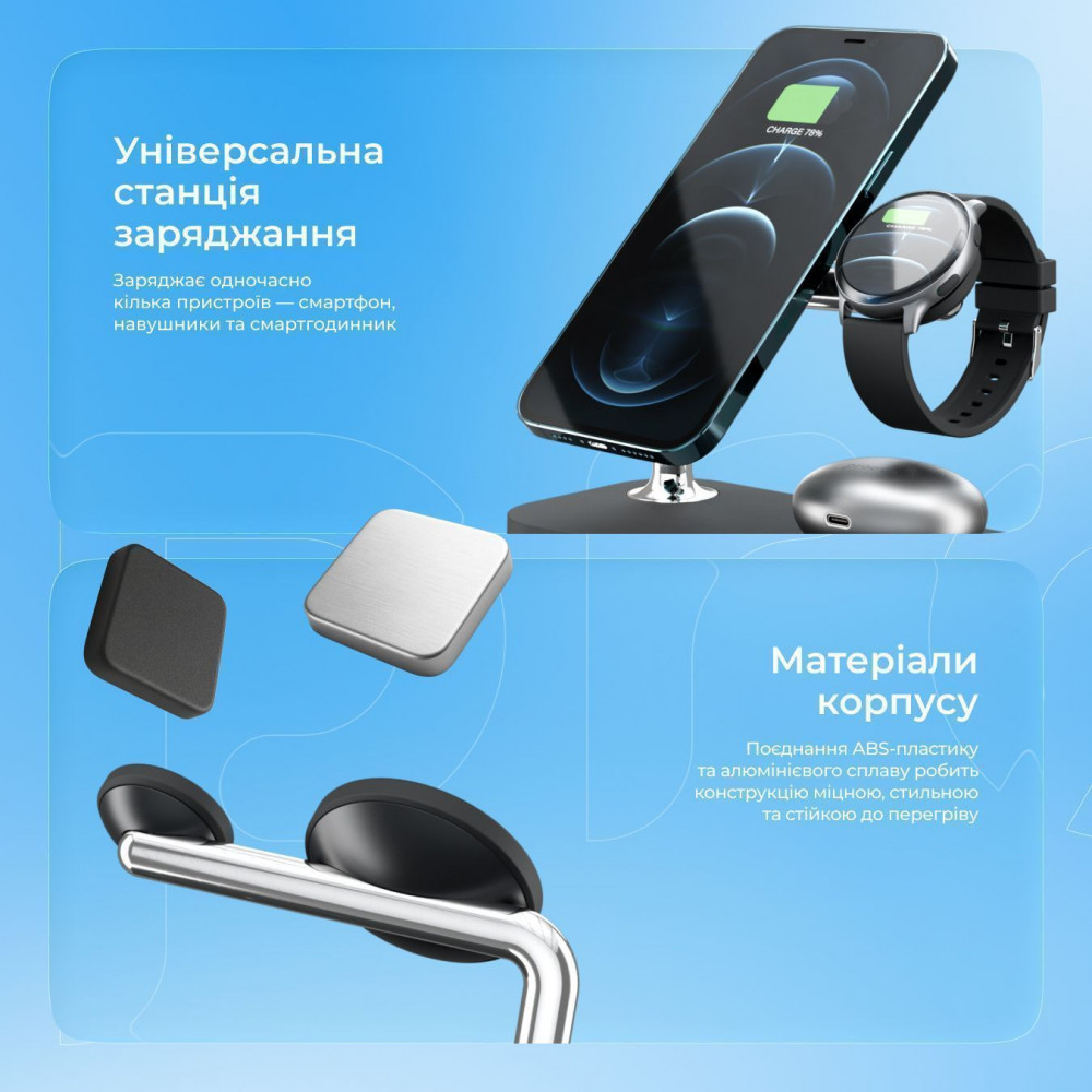 Беспроводное ЗУ Proove Magnetic Field 3 in 1 black (WSMF15010001) Черный на картинке №7