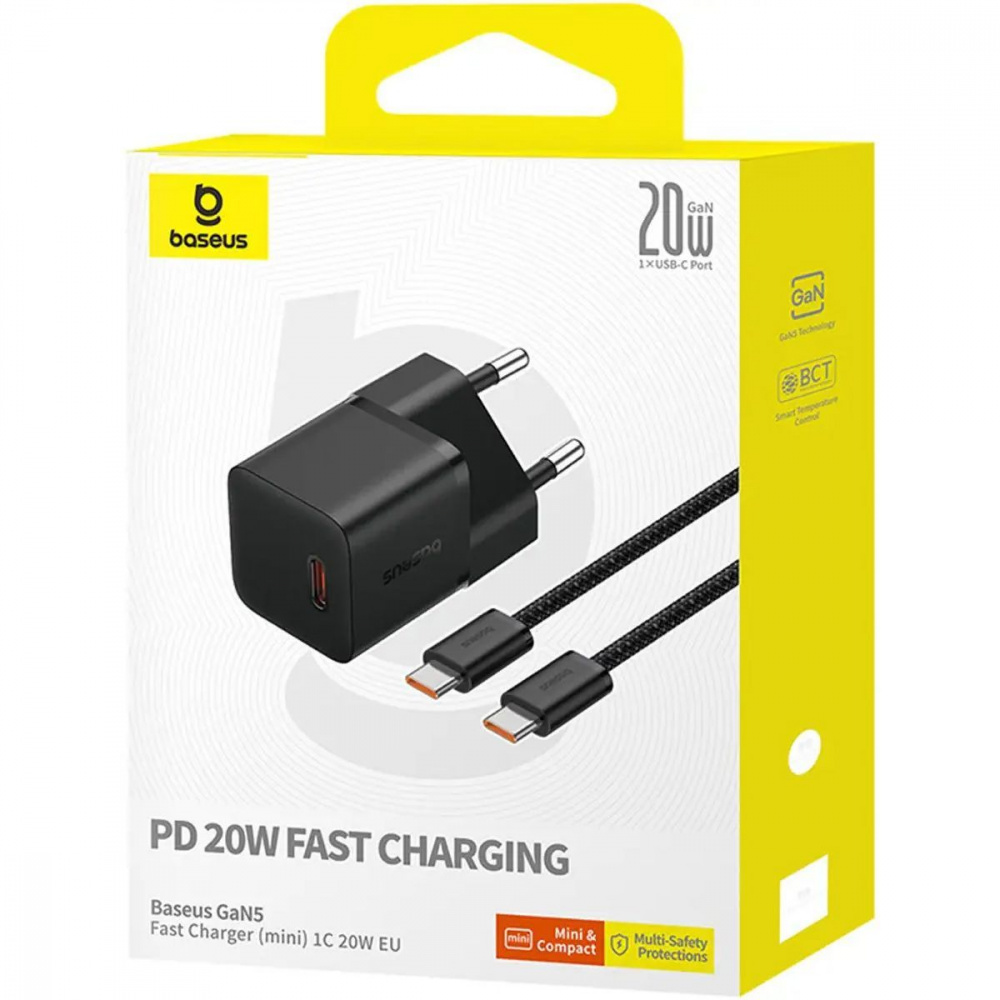 МЗП Baseus GaN5 Mini Fast Charger Type-C 20W (With Clable Type-C to Type-C 100W 1m) — Придбати в Україні - фото 2