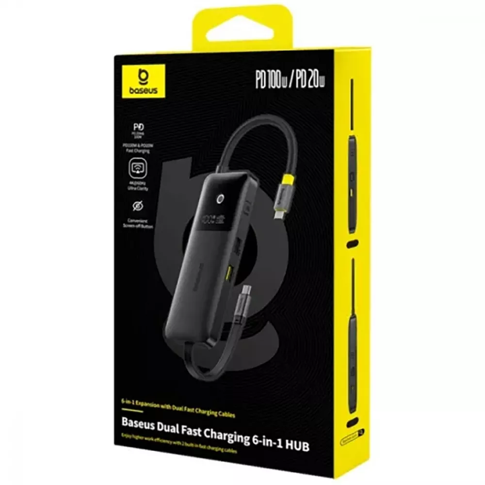 Type-C-Хаб Baseus Dual Fast Charging 6-in-1 (Type-C to HDMI 4K 60Hz+USB-A (10Gbps)+Type-C (10Gbps)+T — Придбати в Україні
