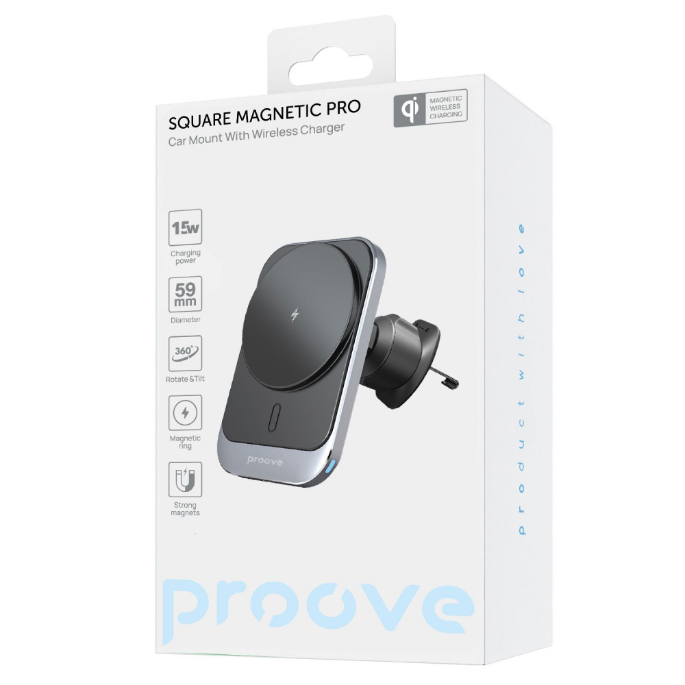 Автодержатель с Беспроводной Зарядкой Proove Square Magnetic Pro 15W - фото 1