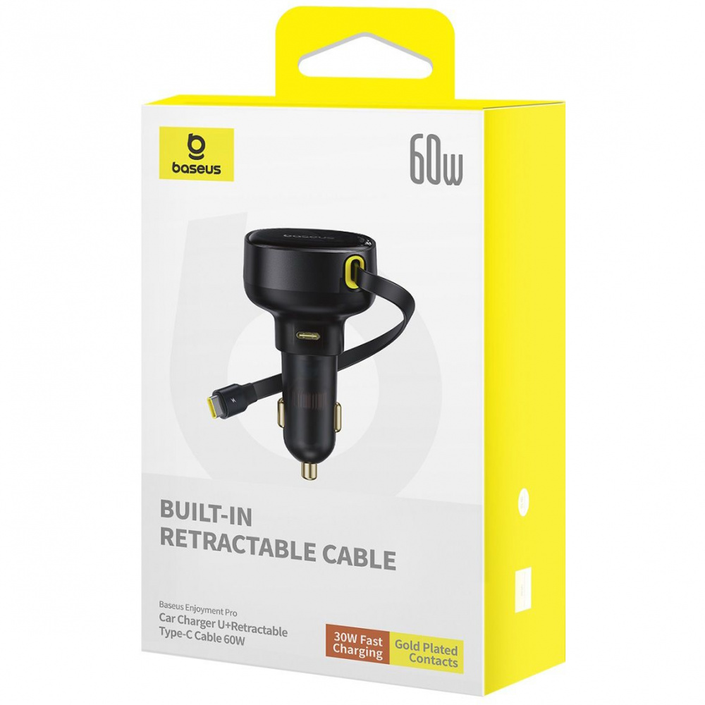 АЗУ Baseus Enjoyment Pro Car Charger C+Retractable Type-C Cable 60W - фото 1