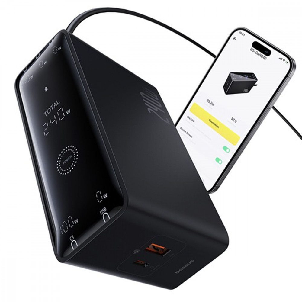 МЗП Baseus Digital GaN Intelligent Desktop Fast Charger 240W (3xType+C+USB+DC) (With Cable DC to DC black на малюнкі №4