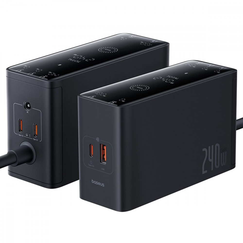 МЗП Baseus Digital GaN Intelligent Desktop Fast Charger 240W (3xType+C+USB+DC) (With Cable DC to DC black на малюнкі №5