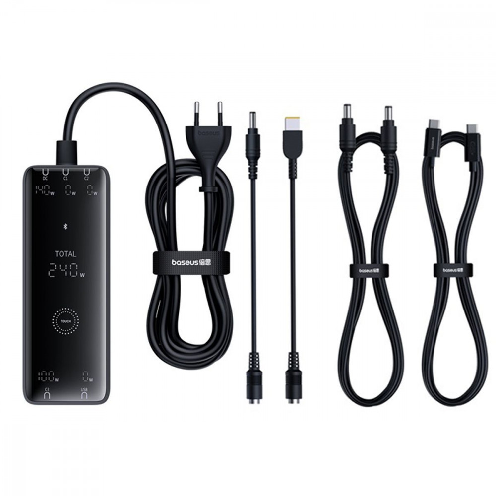 МЗП Baseus Digital GaN Intelligent Desktop Fast Charger 240W (3xType+C+USB+DC) (With Cable DC to DC black на малюнкі №9