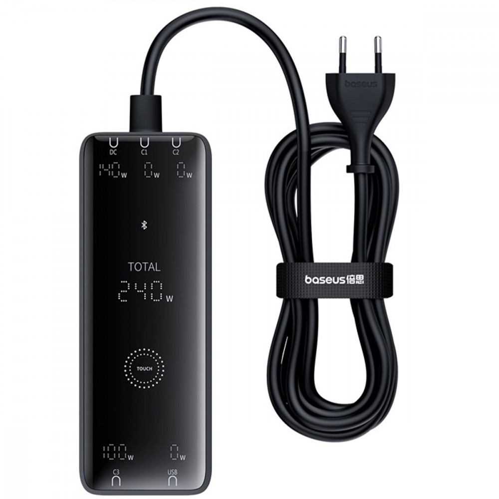 МЗП Baseus Digital GaN Intelligent Desktop Fast Charger 240W (3xType+C+USB+DC) (With Cable DC to DC black на малюнкі №1