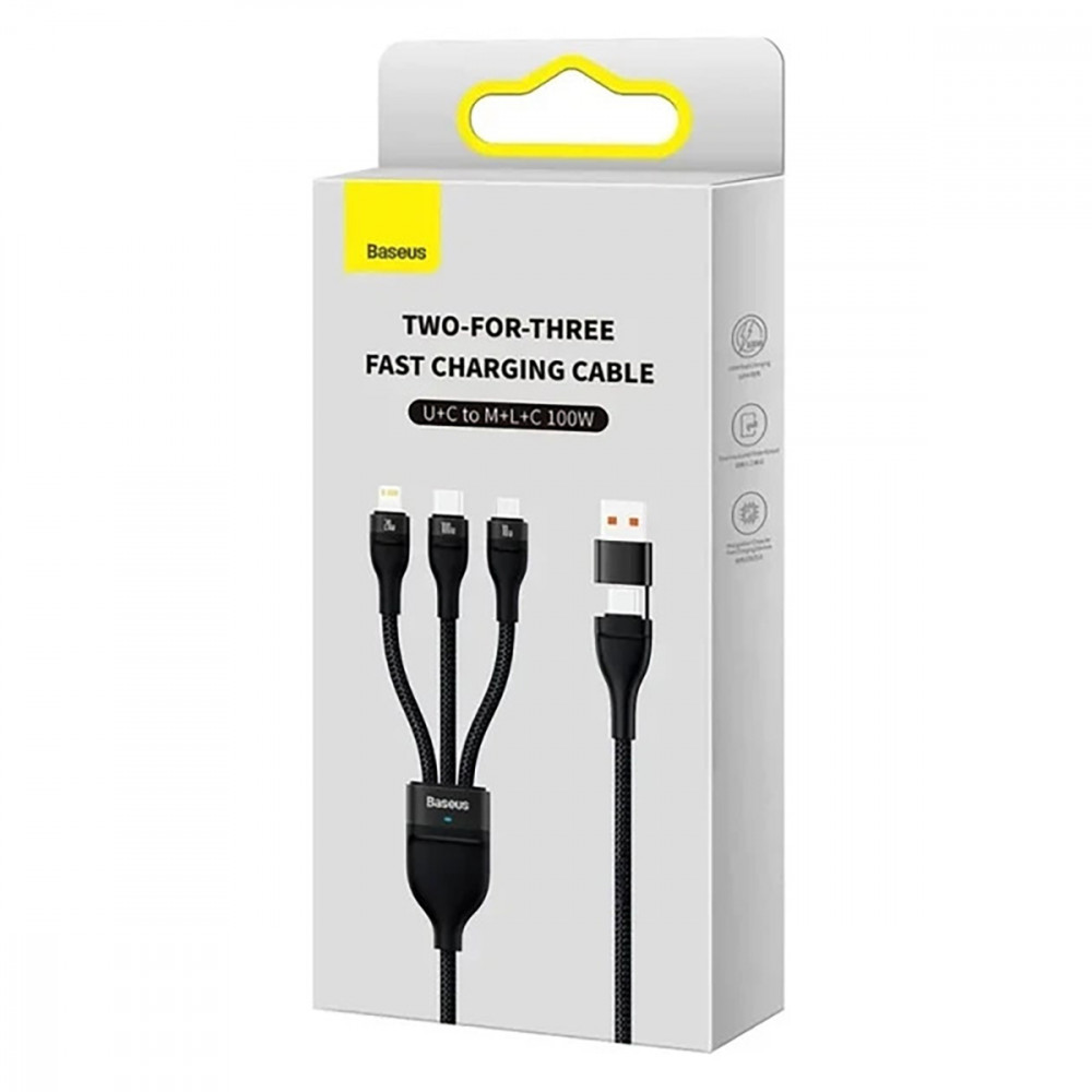 Кабель Baseus Flash Series 2 One-for-three Fast Charging (Micro USB+Lightning+Type-C) 100W (1.2m) — Придбати в Україні