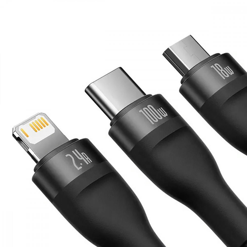 Кабель Baseus Flash Series 2 One-for-three Fast Charging (Micro USB+Lightning+Type-C) 100W (1.2m) — Придбати в Україні - фото 1