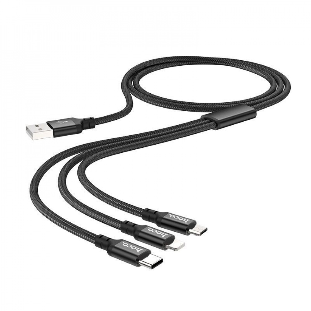 Кабель Hoco X14 Times Speed 3-in-1 (Lightning+Micro USB+Type-C) (1m) - фото 3
