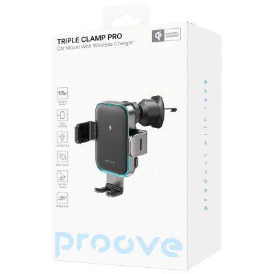 Автомобільний тримач з Бездротовим ЗП Proove Triple Clamp Pro 15W — Придбати в Україні