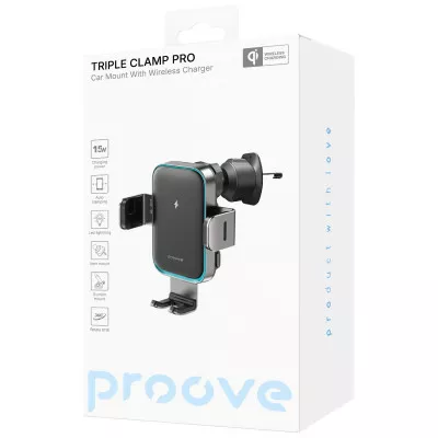 Автомобільний тримач з Бездротовим ЗП Proove Triple Clamp Pro 15W — Придбати в Україні