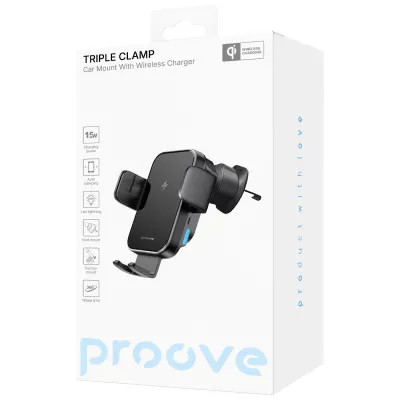 Автомобільний тримач з Бездротовим ЗП Proove Triple Clamp 15W — Придбати в Україні