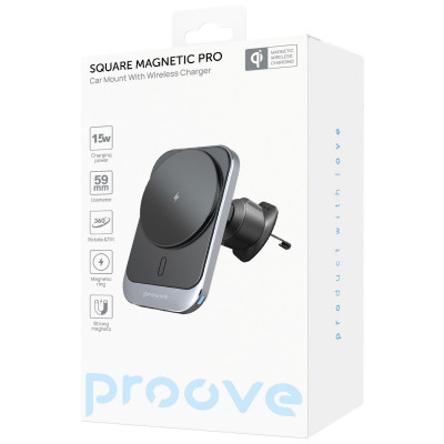 Купить Автодержатель с Беспроводной Зарядкой Proove Square Magnetic Pro 15W 54692 - Ncase