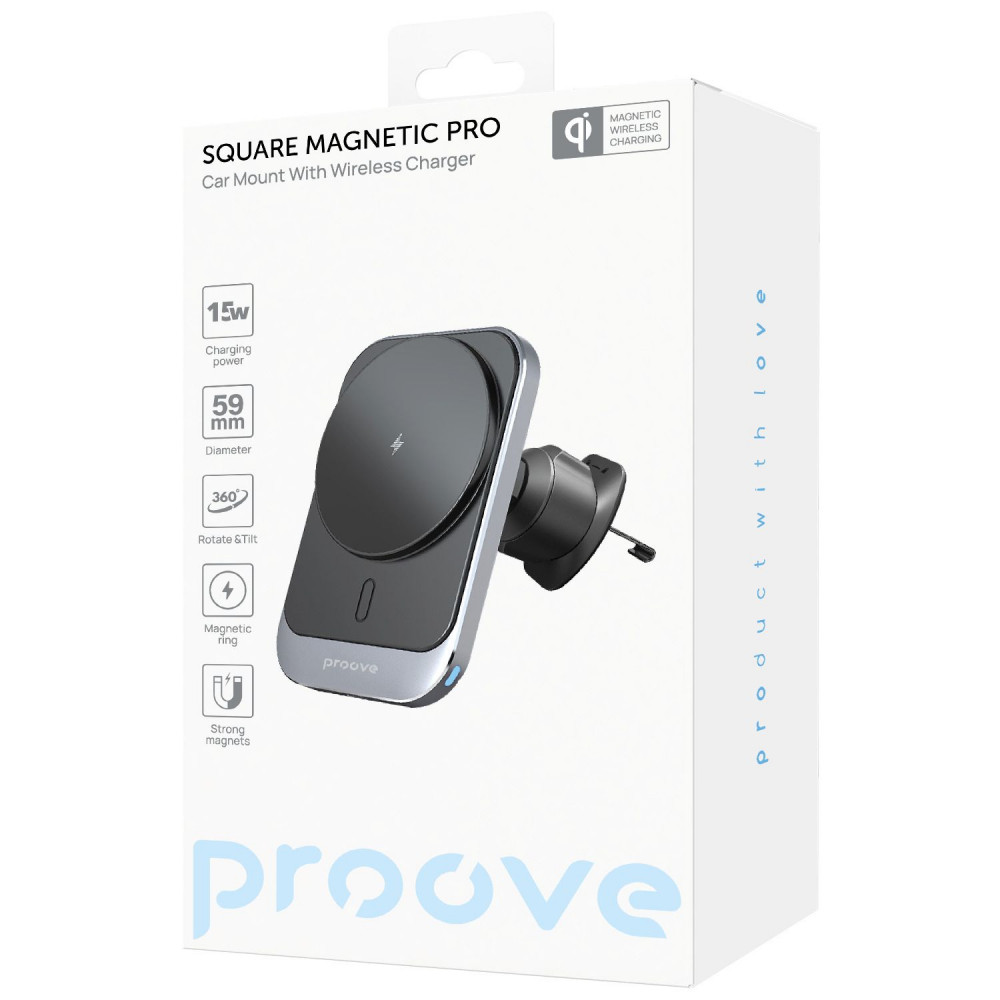 Автомобільний тримач з Бездротовим ЗП Proove Square Magnetic Pro 15W — Придбати в Україні - фото 1