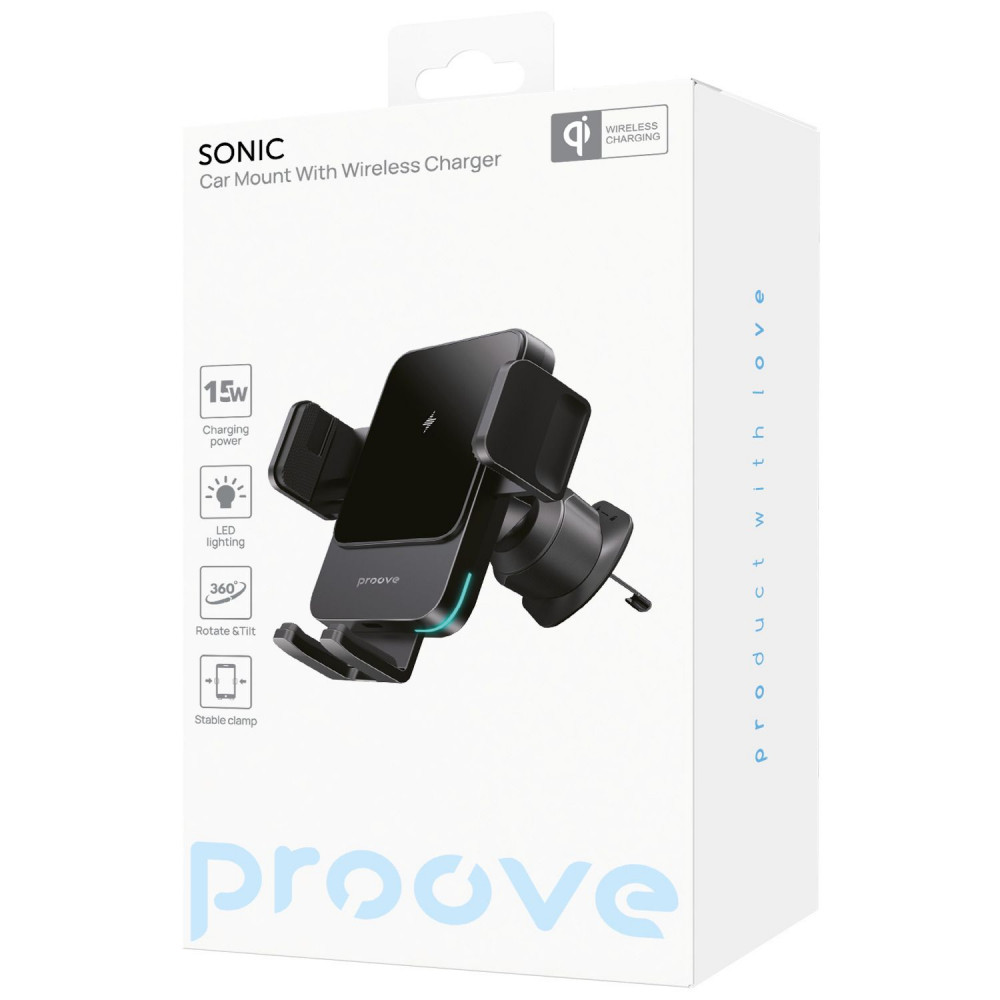 Автомобільний тримач з Бездротовим ЗП Proove Sonic 15W — Придбати в Україні - фото 1