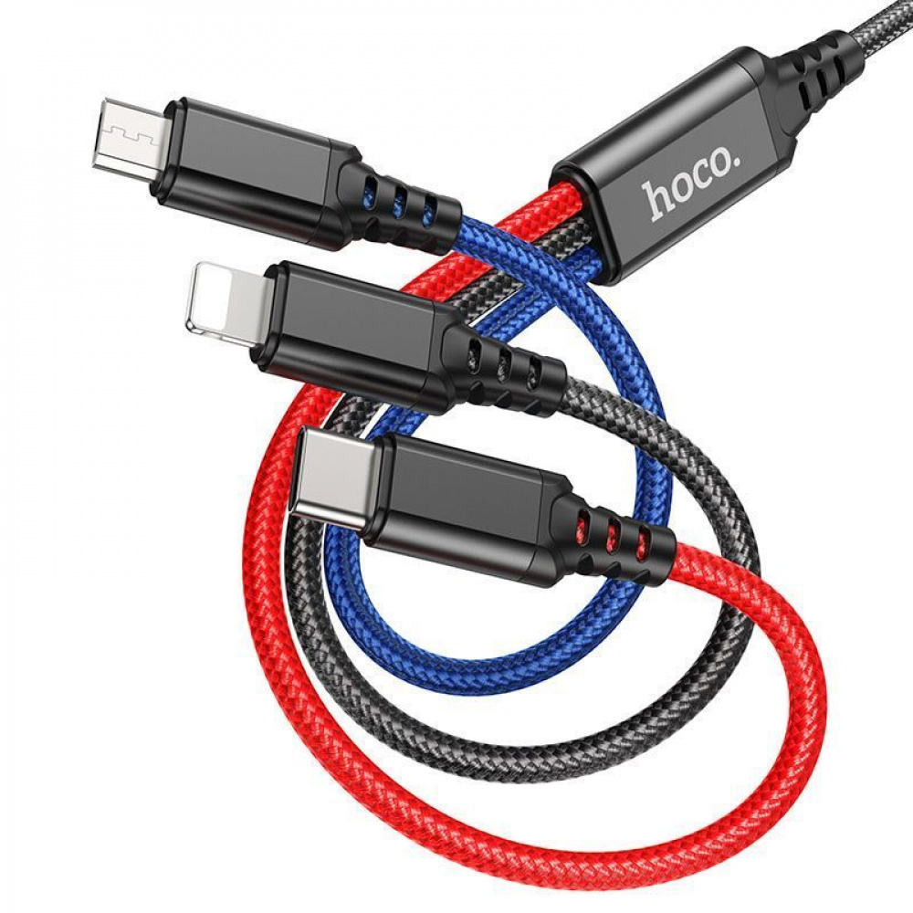 Кабель Hoco X76 Super charging 3-in-1 (Lightning+Micro USB+Type-C) (1m) - фото 5