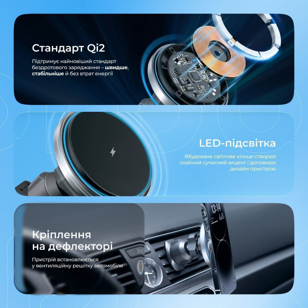 Автомобільний тримач з Бездротовим ЗП Proove Magic Circle Pro 15W — Придбати в Україні - фото 7