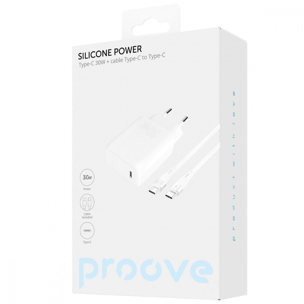 МЗП Proove Silicone Power 30W (Type-C) + Кабель Type-C to Type-C — Придбати в Україні - фото 1