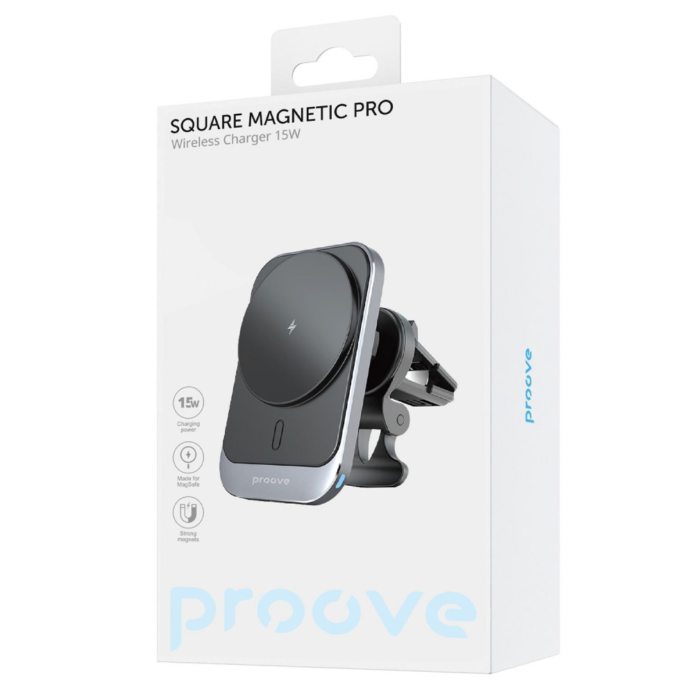 Автодержатель с Беспроводной Зарядкой Proove Square Magnetic Pro 15W metal gray на картинке №2