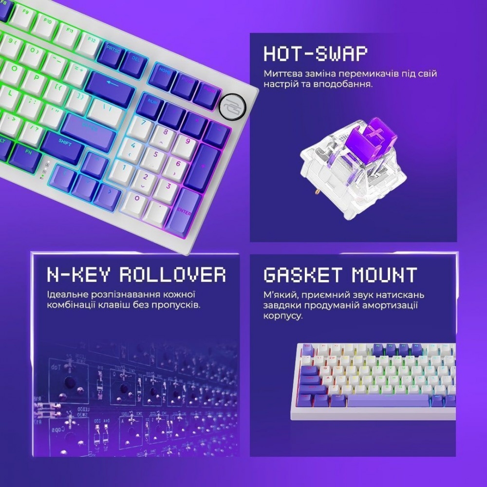 Бездротова клавіатура Proove Gaming Slicker Special Edition (Ukraine Layout) black/purple на малюнкі №20