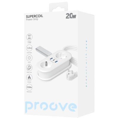 Мережевий фільтр Proove Supercoil 20W (2xAC + Type-C + 2xSB) 1.5m — Придбати в Україні