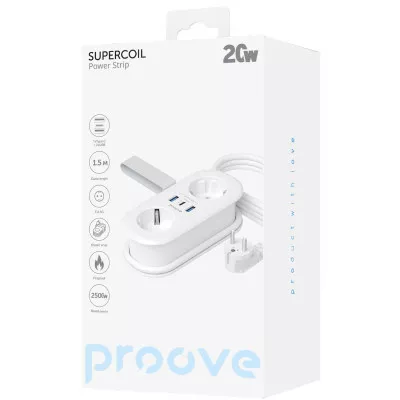 Мережевий фільтр Proove Supercoil 20W (2xAC + Type-C + 2xSB) 1.5m — Придбати в Україні
