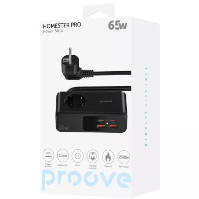 Мережевий фільтр Proove Homester Pro 65W (AC + 2xType-C + 2xUSB) 1.5m — Придбати в Україні