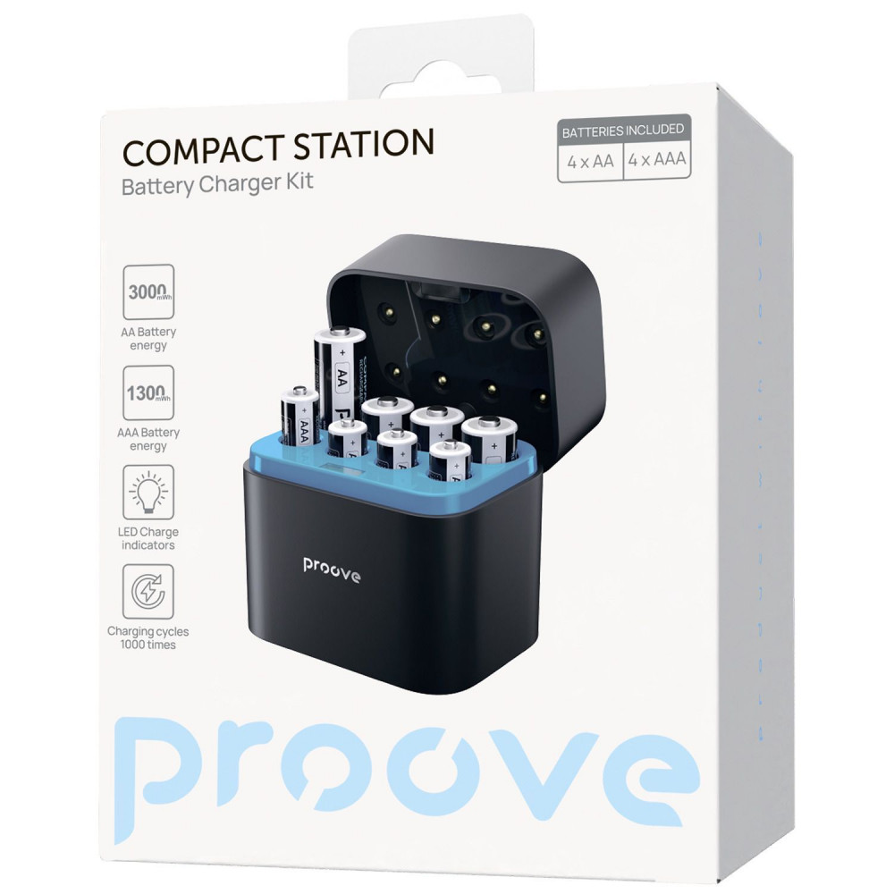 Зарядний Пристрій з Акумуляторними Батарейками Proove Compact Station 8pcs (4xAAA + 4xAA) — Придбати в Україні - фото 1