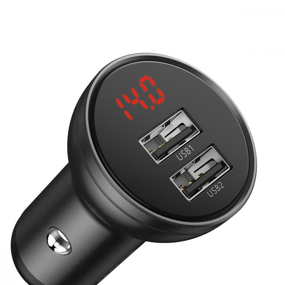 АЗП Baseus Digital Display Dual USB 4.8A Car Charger 24W with Three Primary Colors 3-in-1 gray на малюнкі №4