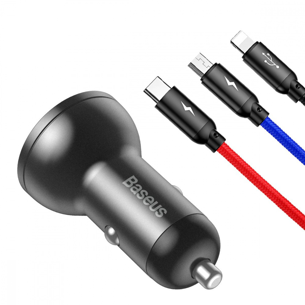 АЗП Baseus Digital Display Dual USB 4.8A Car Charger 24W with Three Primary Colors 3-in-1 — Придбати в Україні - фото 4