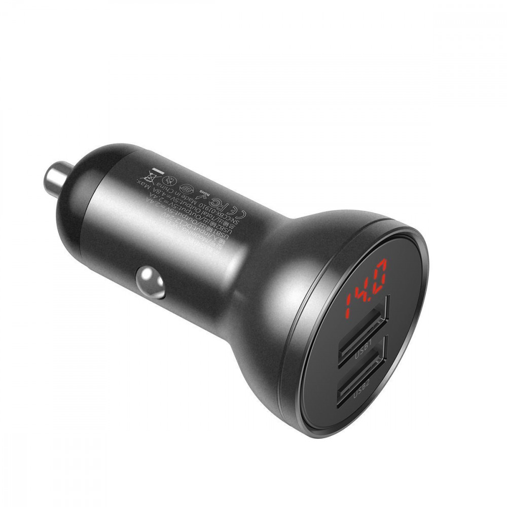 АЗП Baseus Digital Display Dual USB 4.8A Car Charger 24W with Three Primary Colors 3-in-1 gray на малюнкі №6