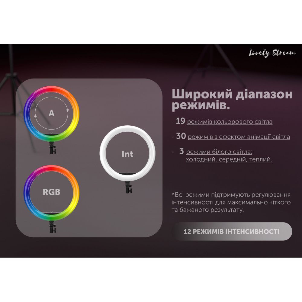 Кільцева світлодіодна LED лампа Lovely Stream 14 "Full Set — Придбати в Україні