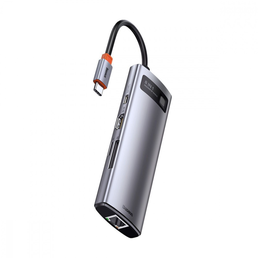 USB-Хаб Baseus Metal Gleam Series 8-in-1 (3xUSB3.0 + 4KHD + RJ45 + Type-C + TF + SD) - фото 7