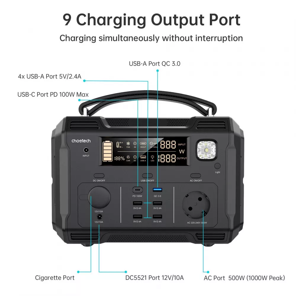 Портативна зарядна станція Choetech 500W* — Придбати в Україні - фото 6