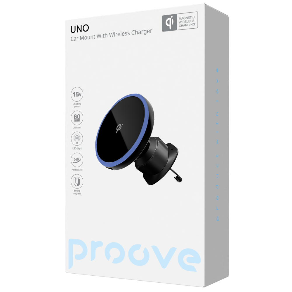 Автомобільний тримач з Бездротовим ЗП Proove UNO 15W — Придбати в Україні - фото 1
