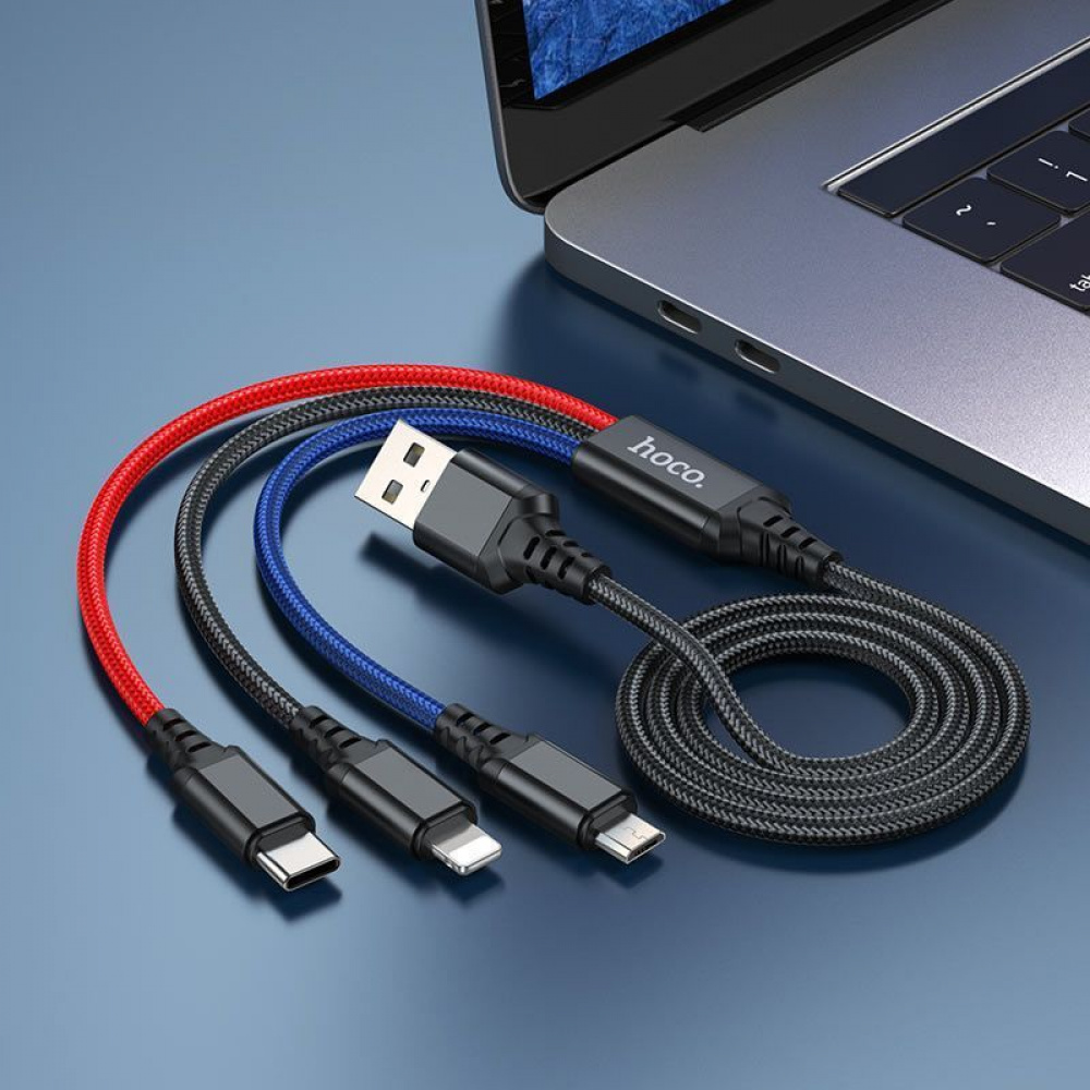 Кабель Hoco X76 Super charging 3-in-1 (Lightning+Micro USB+Type-C) (1m) - фото 2