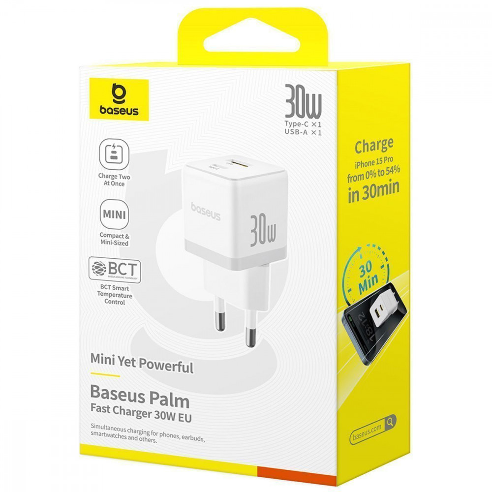 МЗП Baseus Palm Fast Charger Type-C+USB 30W white на малюнкі №2