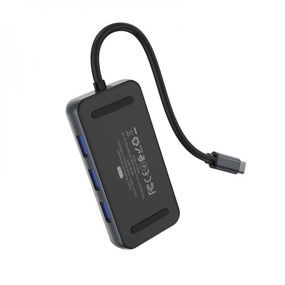 USB-Хаб Hoco HB16 Easy Expand (Type-C to USB3.0*3+HDMI+PD+RJ45) - фото 6