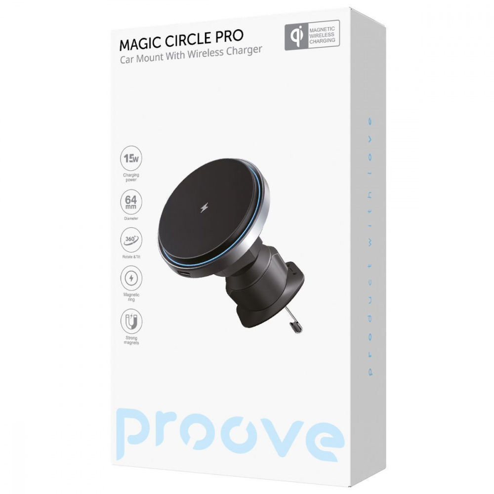 Автодержатель с Беспроводной Зарядкой Proove Magic Circle Pro 15W - фото 1