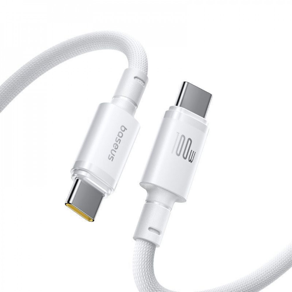 Кабель Baseus New Braided Fast Charging Type-C to Type-C 100W (1m) white (E0426V01) Білий на малюнкі №1