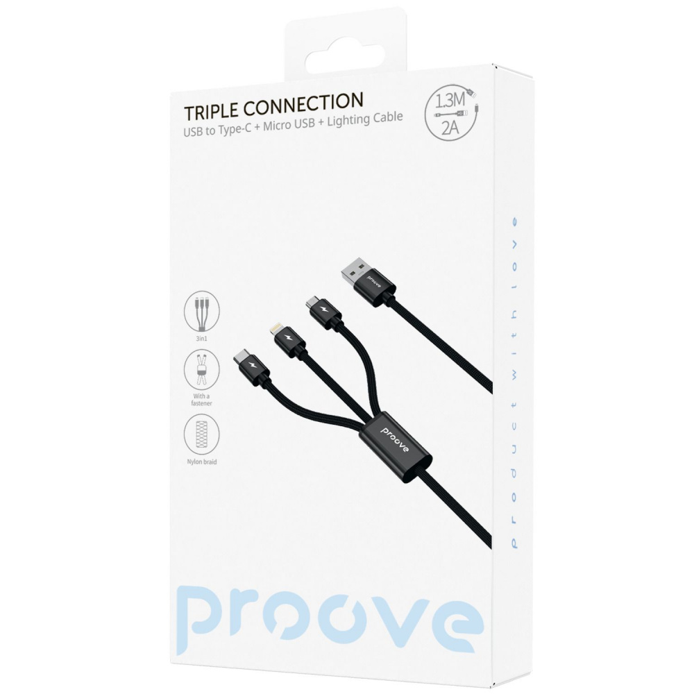 Кабель Proove Triple Connection 3 in 1 Type-C + Micro USB + Lightning (1.3m) — Придбати в Україні - фото 1