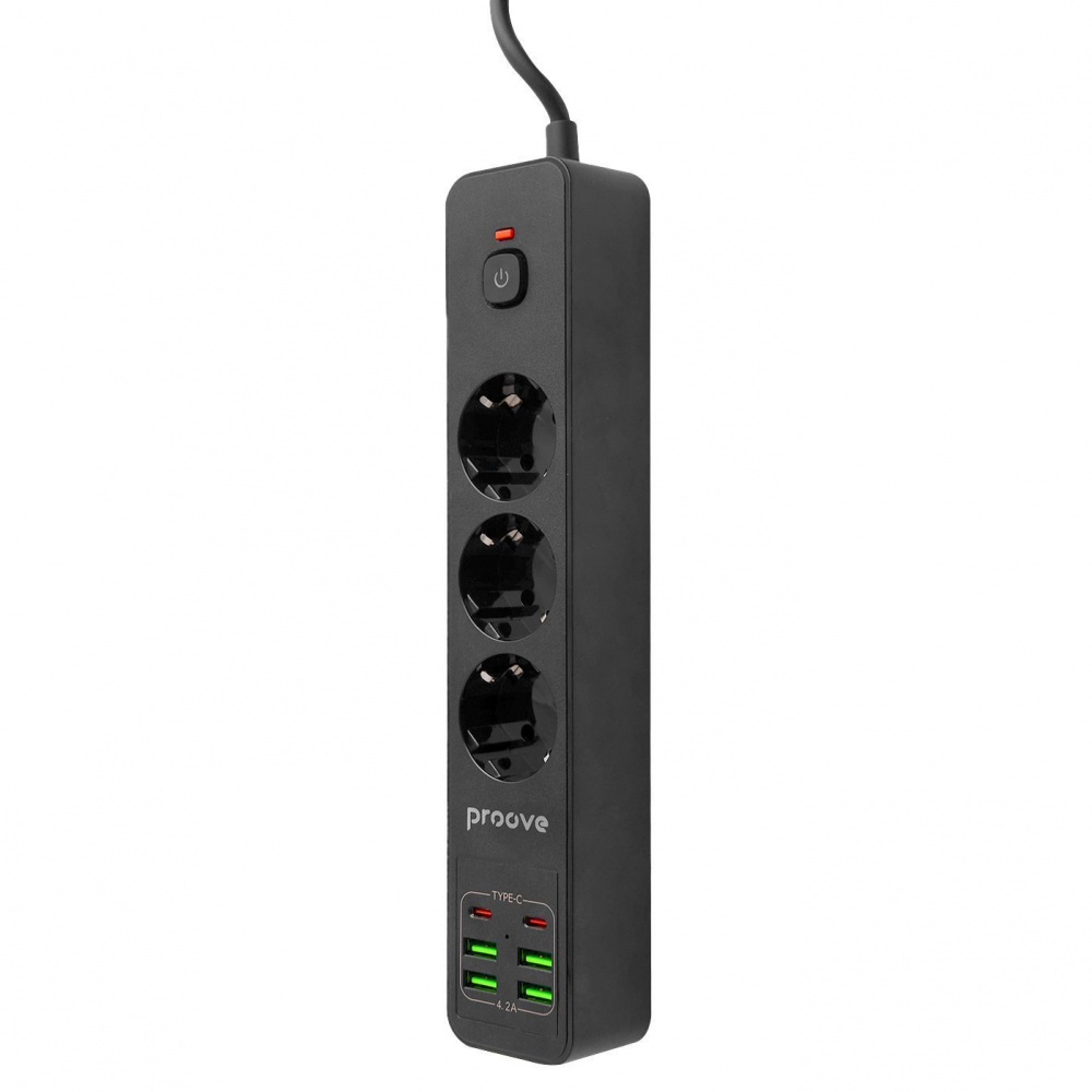 Мережевий фільтр Proove Power Strip P-03 (3 розетки + 4 USB + 2 Type-C) 2М — Придбати в Україні - фото 1